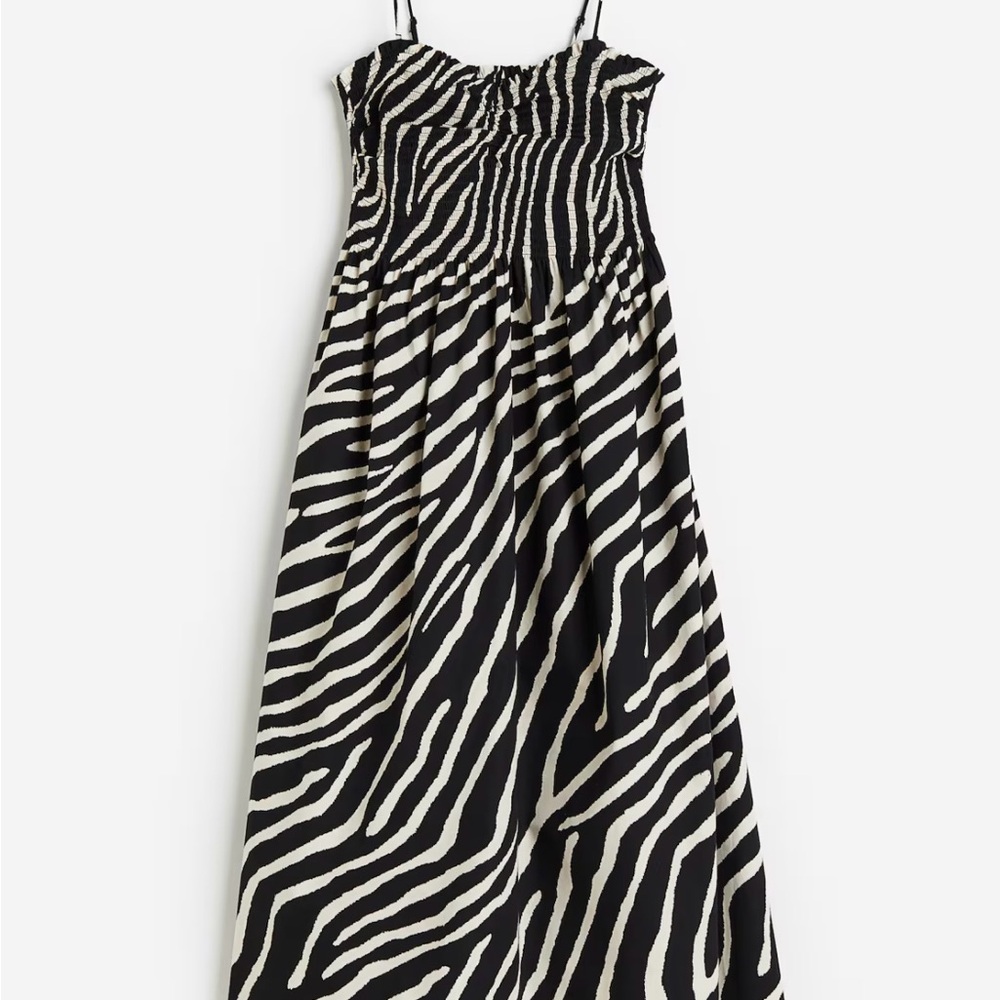 H&M Smocked Black and White Zebra Print Maxi Dress